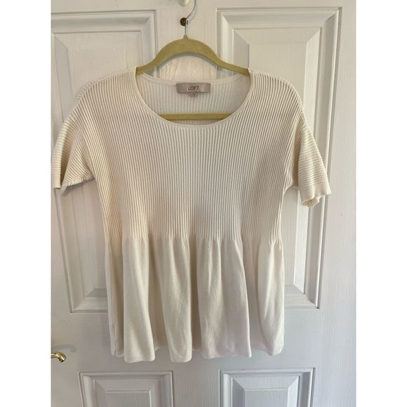LOFT Sweaters - Ann Taylor Loft White Knit Peplum Short Sleeve Top